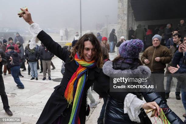 American blogger and transgender artist Summer Pilaf Minerva dances during the Candelora festival at Montevergine Sanctuary in Ospidaletto d'Alpinolo...