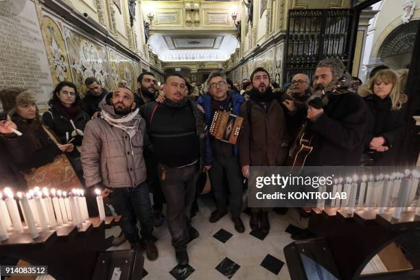 People dance during the Candelora festival at Montevergine Sanctuary in Ospidaletto d'Alpinolo a little village in the south of Italy. The Sanctuary...