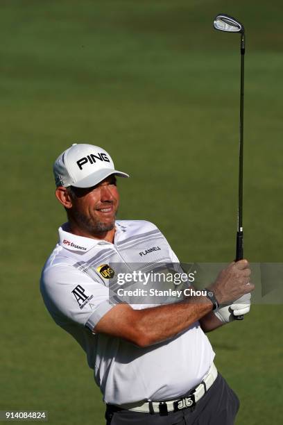 Lee Westwood of England in action during day four of the Maybank Championship Malaysia at Saujana Golf and Country Club on February 4, 2018 in Kuala...