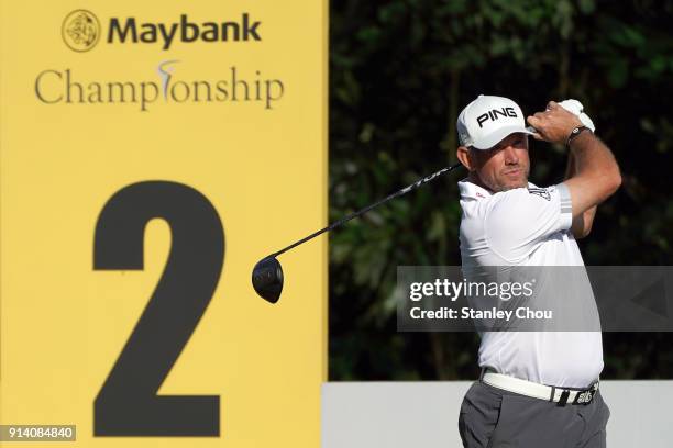 Lee Westwood of England in action during day four of the Maybank Championship Malaysia at Saujana Golf and Country Club on February 4, 2018 in Kuala...