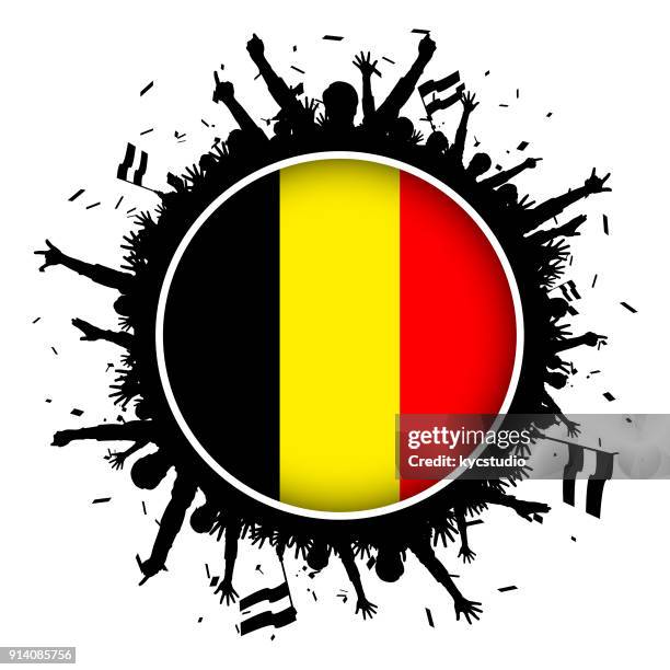 belgium button flag with soccer fans 2018 - fan enthusiast stock illustrations