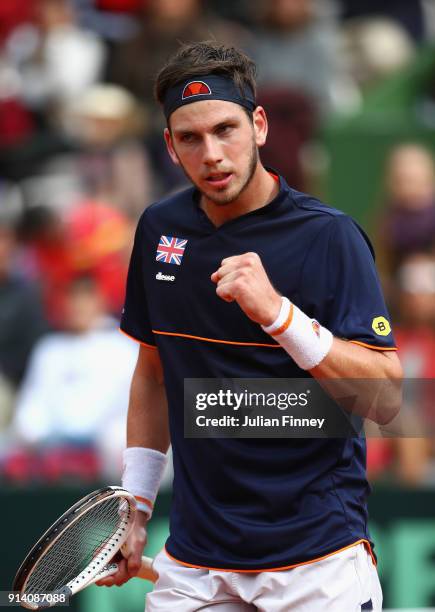 Cameron Norrie of Great Britain celebrates in his match against Albert Ramos-Vinolas of Spain during day three of the Davis Cup World Group first...