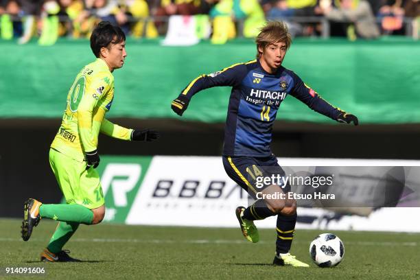 Junya Ito of Kashiwa Reysol in action during the preseason friendly match between JEF United Chiba and Kashiwa Reysol at Fukuda Denshi Arena on...