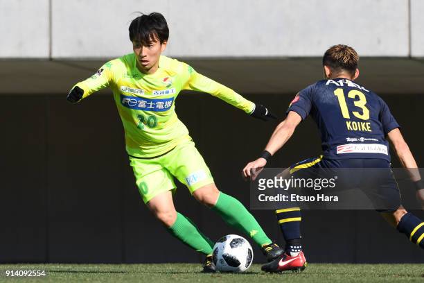 Asahi Yada of JEF United Chiba in action during the preseason friendly match between JEF United Chiba and Kashiwa Reysol at Fukuda Denshi Arena on...