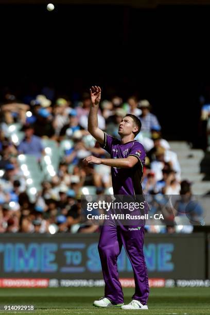 Tom Rogers of the Hurricanes prepares to bowl during the Big Bash League Final match between the Adelaide Strikers and the Hobart Hurricanes at...