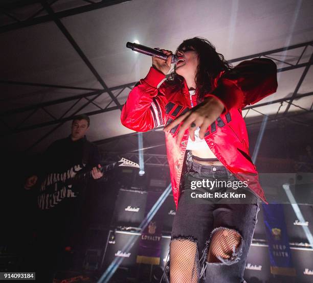 Singer-songwriter Alexis Krauss and musician Derek E. Miller of Sleigh Bells perform in concert at Mohawk on February 3, 2018 in Austin, Texas.