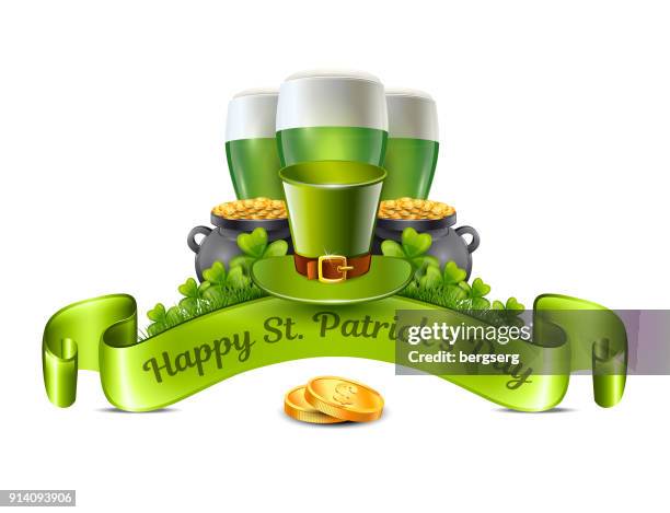 happy st. patrick's day. vector illustration - copper pan stock illustrations