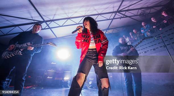 Singer-songwriter Alexis Krauss and musician Derek E. Miller of Sleigh Bells perform in concert at Mohawk on February 3, 2018 in Austin, Texas.