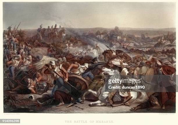 the battle of miani (or battle of meeanee), 1843 - british culture stock illustrations