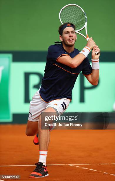 Cameron Norrie of Great Britain in action in his match against Albert Ramos-Vinolas of Spain during day three of the Davis Cup World Group first...