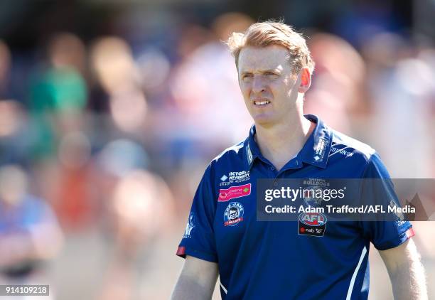 Paul Groves, Senior Coach of the Bulldogs looks on during the 2018 AFLW Round 01 match between the Western Bulldogs and the Fremantle Dockers at VU...