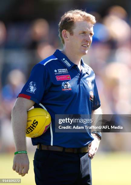 Paul Groves, Senior Coach of the Bulldogs looks on during the 2018 AFLW Round 01 match between the Western Bulldogs and the Fremantle Dockers at VU...