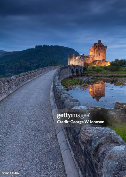 twilight at the castle - sea loch stock pictures, royalty-free photos & images