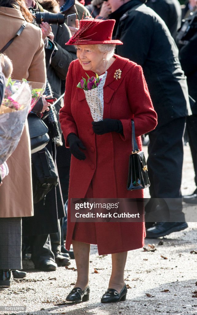 Queen Elizabeth II Attends Sunday Church Service