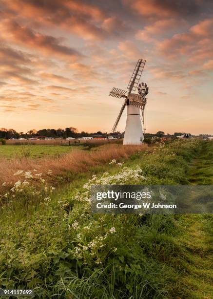 sunrise at thurne mill iv - norfolk broads stock pictures, royalty-free photos & images