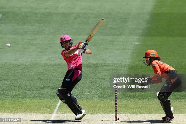 Alyssa Healy of the Sixers bats during the Women's Big Bash League final match between the Sydney Sixers and the Perth Scorchers at Adelaide Oval on...