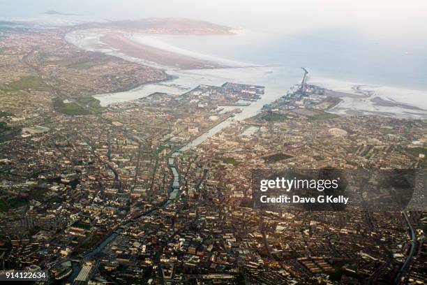 aerial view of dublin, ireland - dublin aerial stock pictures, royalty-free photos & images