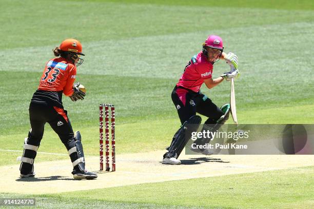 Alyssa Healy of the Sixers bats during the Women's Big Bash League final match between the Sydney Sixers and the Perth Scorchers at Adelaide Oval on...