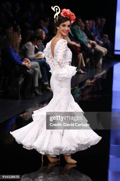 Noelia Lopez walks the runway wearing designs by Pilar Rubio during day three of Simof 2018 on February 3, 2018 in Seville, Spain.