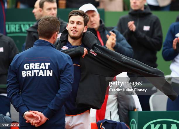 Cameron Norrie of Great Britain after his loss to Albert Ramos-Vinolas of Spain during day three of the Davis Cup World Group first round match...