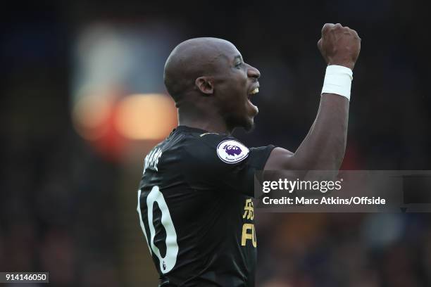 Mohamed Diame of Newcastle United celebrates scoring the opening goal during the Premier League match between Crystal Palace and Newcastle United at...