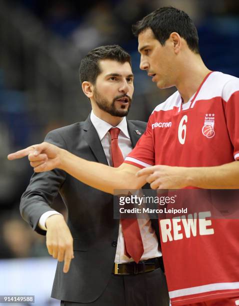 Assistant coach Federico Perego and Nikolaos Zisis of Brose Bamberg before the game between Alba Berlin and Mitteldeutscher BC on february 4, 2018 in...