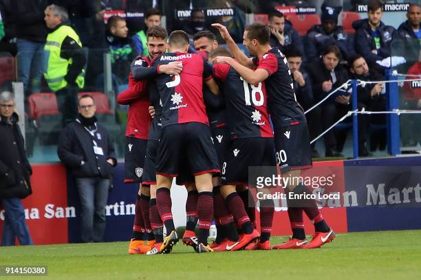 Luca Cigarini of Cagliari celebrates his goal 1-0 during the serie A match between Cagliari Calcio and Spal at Stadio Sant'Elia on February 4, 2018...