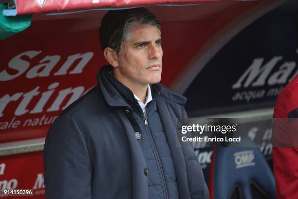 Cagliari's coach Diego Lopez looks on during the serie A match between Cagliari Calcio and Spal at Stadio Sant'Elia on February 4, 2018 in Cagliari,...