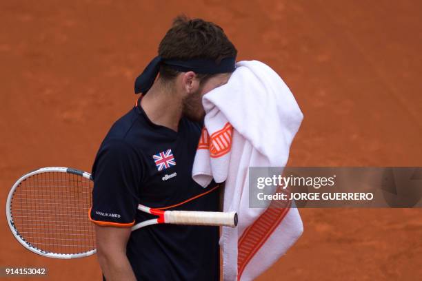 British Cameron Norrie reacts during the first round of the Davis Cup tennis match between Spain and Great Britain at the Puente Romano tennis club...