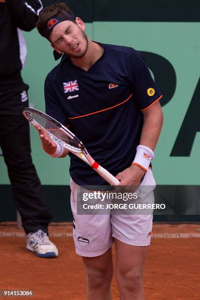 British Cameron Norrie reacts during the first round of the Davis Cup tennis match between Spain and Great Britain at the Puente Romano tennis club...