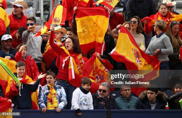 Spain fans show their support during day three of the Davis Cup World Group first round match between Spain and Great Britain at Club de Tenis Puente...