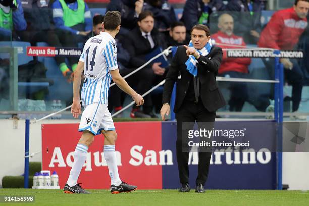 Leonardo Simplici coach of Spal reacts during the serie A match between Cagliari Calcio and Spal at Stadio Sant'Elia on February 4, 2018 in Cagliari,...