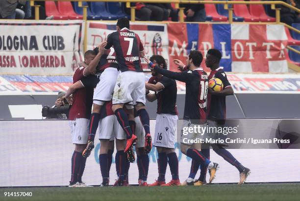 Eril Pulgar of Bologna FC celebrates after scoring a goal during the serie A match between Bologna FC and ACF Fiorentina at Stadio Renato Dall'Ara on...