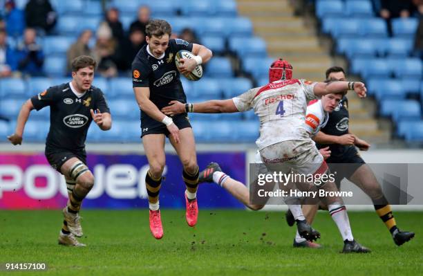 Josh Bassett of Wasps during the Anglo-Welsh Cup match between Wasps and Leicester Tigers at Ricoh Arena on February 4, 2018 in Coventry, England.