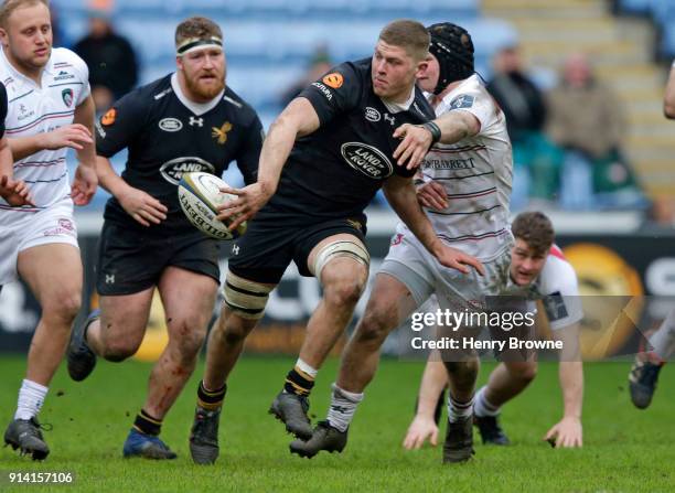Jack Willis of Wasps during the Anglo-Welsh Cup match between Wasps and Leicester Tigers at Ricoh Arena on February 4, 2018 in Coventry, England.