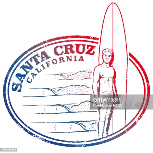 vintage santa cruz surfer stempel - santa cruz kalifornien stock-grafiken, -clipart, -cartoons und -symbole