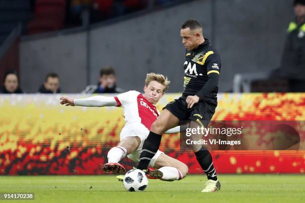 Frenkie de Jong of Ajax, Giovanni Korte of NAC Breda during the Dutch Eredivisie match between Ajax Amsterdam and NAC Breda at the Amsterdam Arena on...