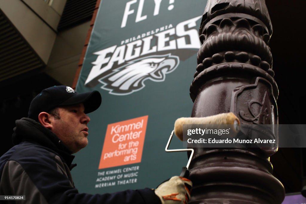 Philadelphia Eagles' Fans Gather To Watch Their Team In Super Bowl LII Against The New England Patriots