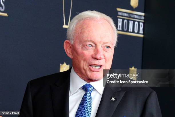 Dallas Cowboys Owner Jerry Jones poses for photographs on the Red Carpet at NFL Honors during Super Bowl LII week on February 3 at Northrop at the...