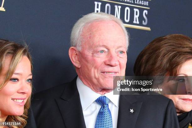 Dallas Cowboys Owner Jerry Jones poses for photographs on the Red Carpet at NFL Honors during Super Bowl LII week on February 3 at Northrop at the...