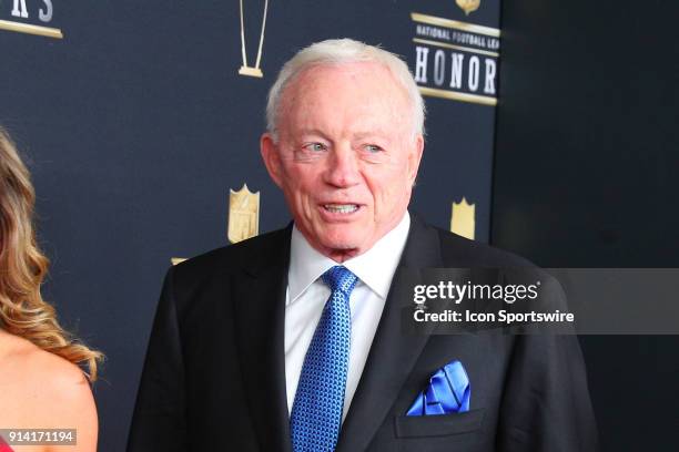 Dallas Cowboys Owner Jerry Jones poses for photographs on the Red Carpet at NFL Honors during Super Bowl LII week on February 3 at Northrop at the...