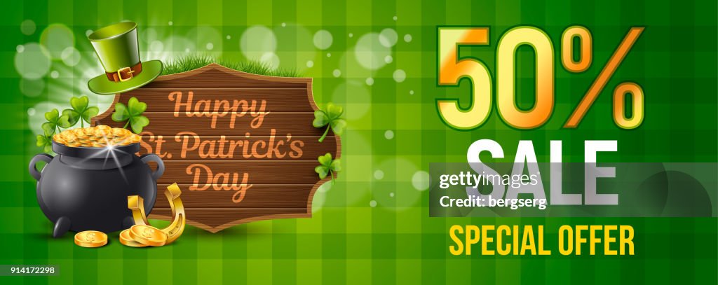 Happy Saint Patrick's Day. Vector Sale Discount