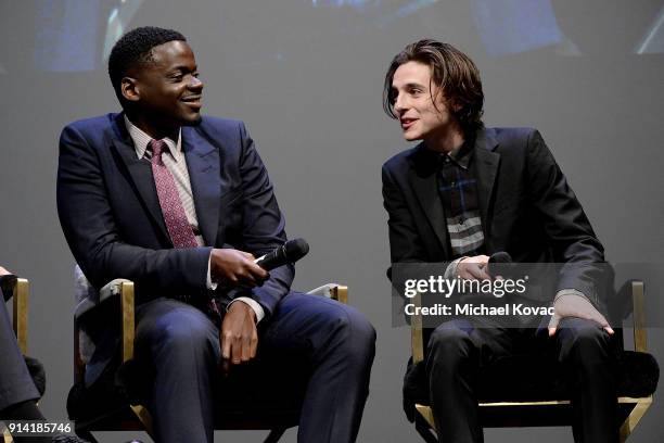 Daniel Kaluuya and Timothee Chalamet appear onstage before receiving the Virtuosos Award at The Santa Barbara International Film Festival on February...