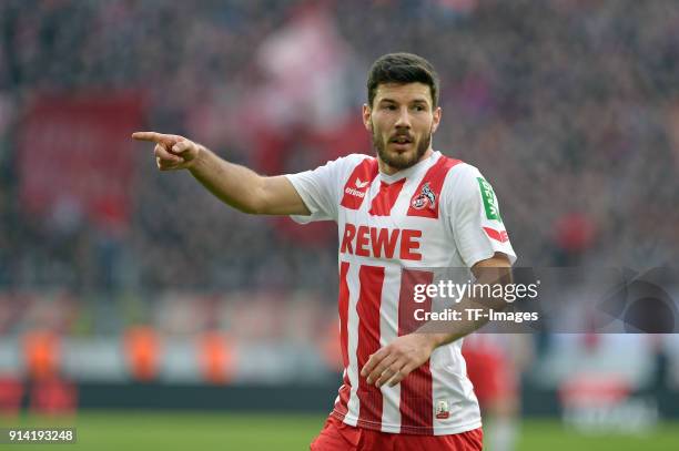 Milos Jojic of Koeln gestures during the Bundesliga match between 1 FC Koeln and FC Augsburg at RheinEnergieStadion on January 27, 2018 in Colonge,...