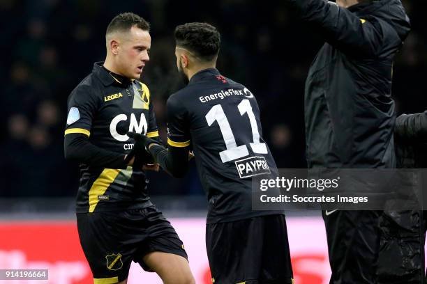 Giovanni Korte of NAC Breda, Paolo Fernandes of NAC Breda during the Dutch Eredivisie match between Ajax v NAC Breda at the Johan Cruijff Arena on...