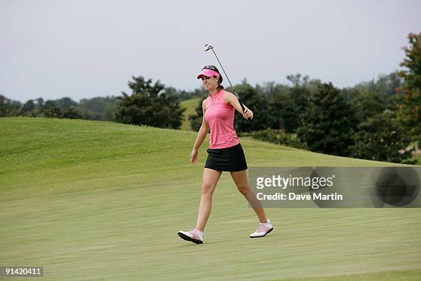 Sandra Gal of Germany reacts after missing a par putt on the second hole during final round play in the Navistar LPGA Classic at the Robert Trent...