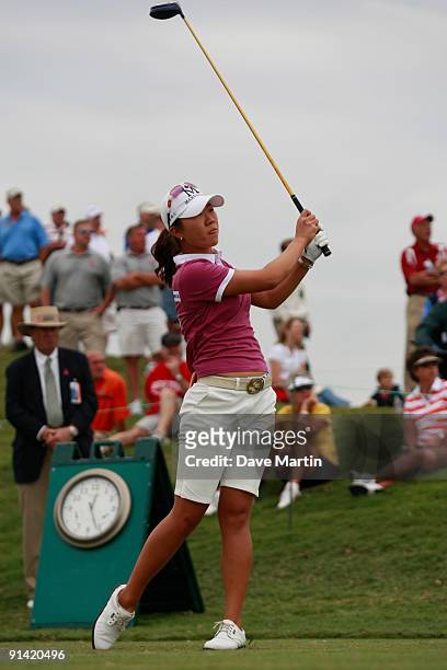 Ji Young Oh of South Korea hits her drive on the first hole during final round play in the Navistar LPGA Classic at the Robert Trent Jones Golf Trail...