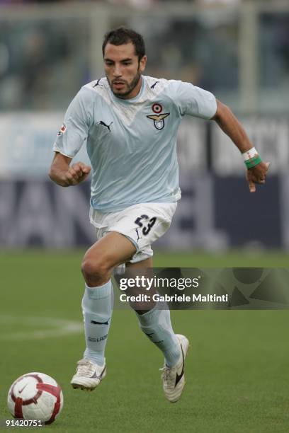 Mourad Meghni of SS Lazio looks on during the Serie A match between ACF Fiorentina and S.S. Lazio> at Stadio Artemio Franchi on October 4, 2009 in...