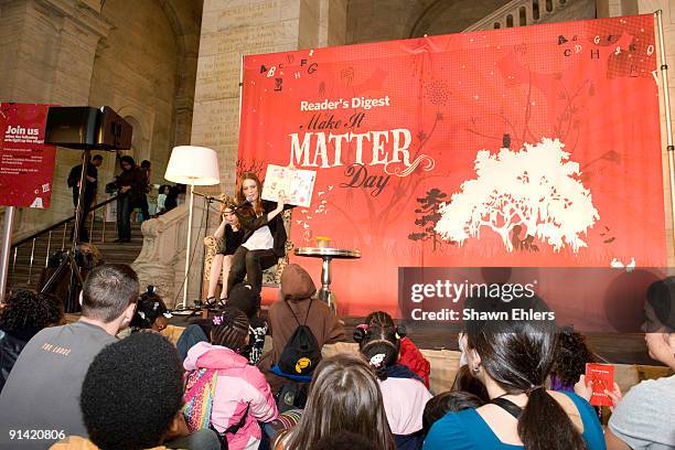Actress Julianne Moore and her daughter Liv Freundlich attend Make It Matter Day in support of literacy and education at The New York Public Library...