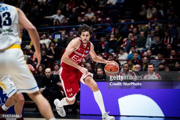 Davide Pascolo drives to the basket during a basketball game of Poste Mobile Lega italy Basket A between EA7 Emporio Armani Milano and Betaland Capo...